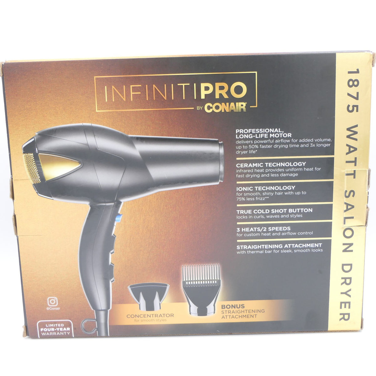 Conair InfinitiPro 1875W Salon Hair Dryer with Attachments - 3 Heats, 2 Speeds