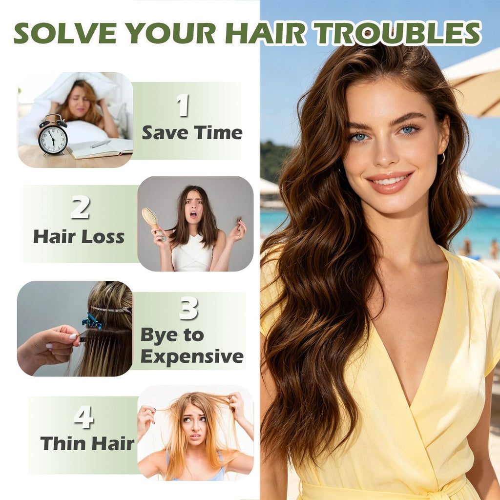 Clip-In Hair Extensions 4PCS Full Head 100% Human Hair, Various Lengths & Colors