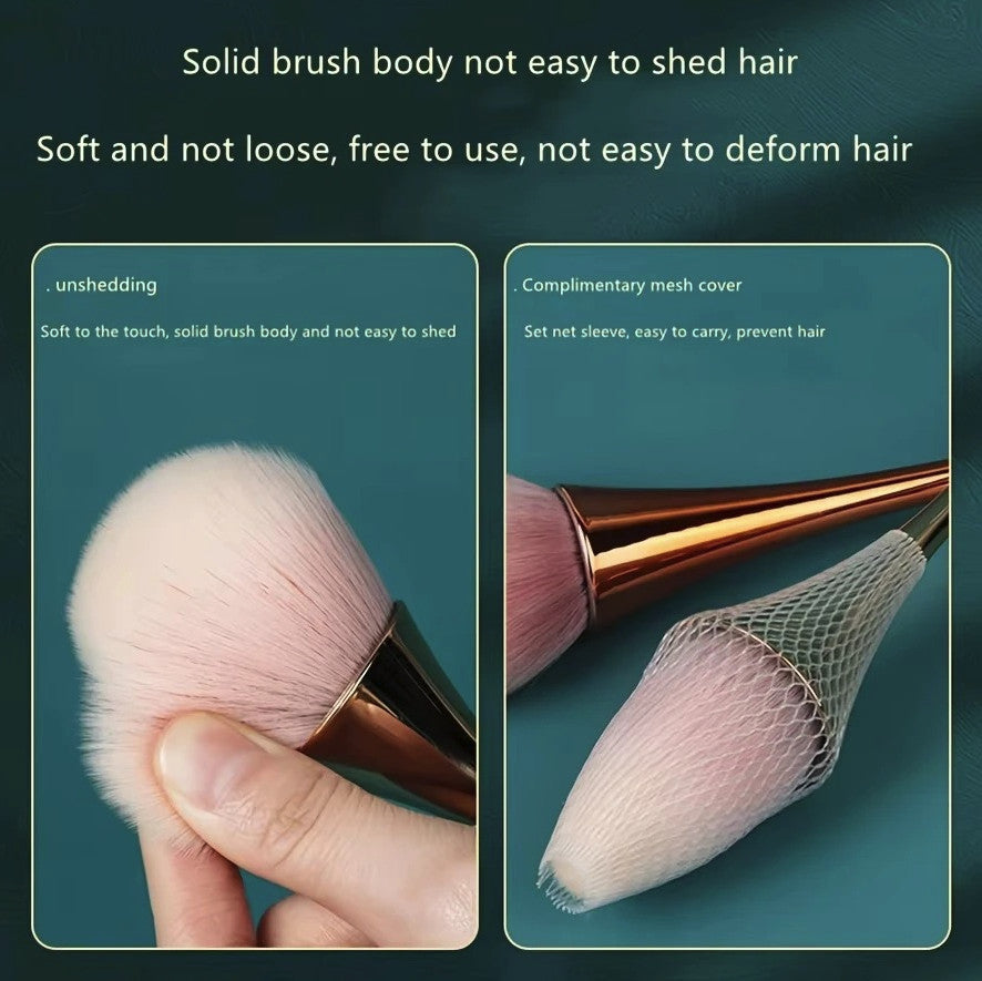 Fan Makeup Brush Rose Gold Soft Wool Fiber Highlight Blush Powder Tool