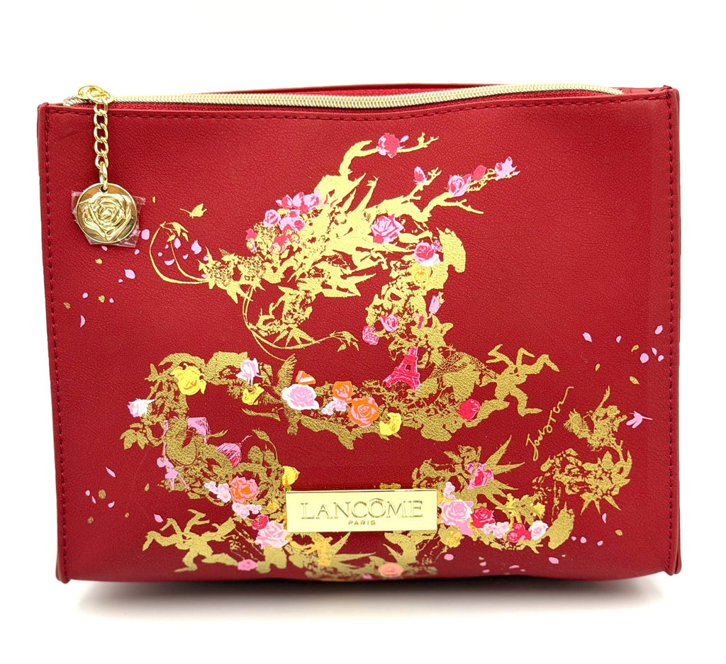 Red Faux Leather Dragon Cosmetic Makeup Bag with Zipper