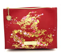 Red Faux Leather Dragon Cosmetic Makeup Bag with Zipper