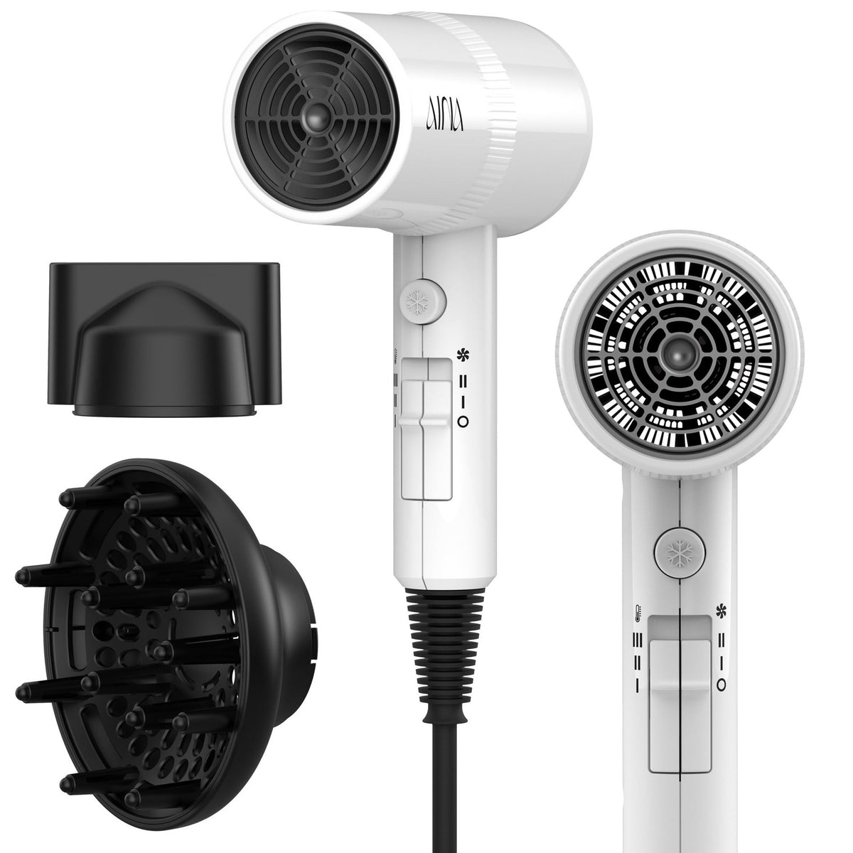 Full-Featured Ionic Ceramic Diffuser Hair Dryer 110V 1600W White