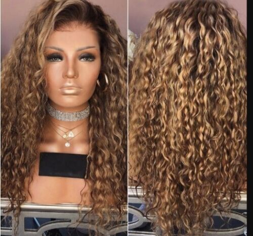 Women's Curly Wavy Long Synthetic Wig - Blonde & Brown Medium Length Hair
