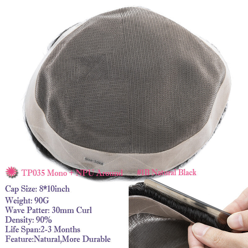 Natural Human Hair Toupee for Men - Full Poly Skin Replacement System