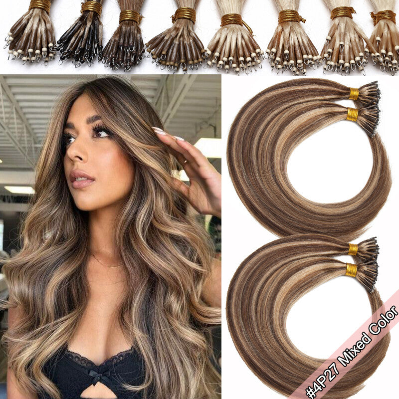 150g Human Hair Extensions Nano Ring Tips Balayage for Voluminous Hair
