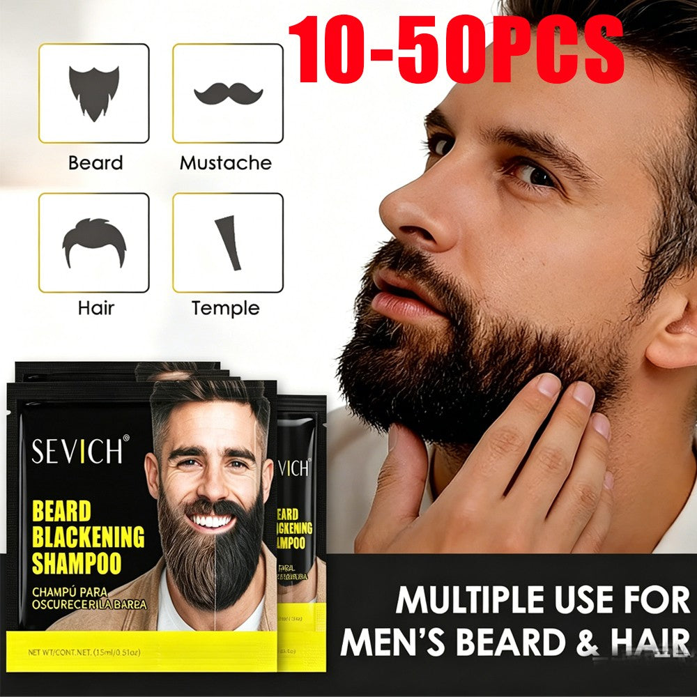 Men's 2-in-1 Beard & Hair Color Shampoo - Natural Black Dye, Permanent, 200ML