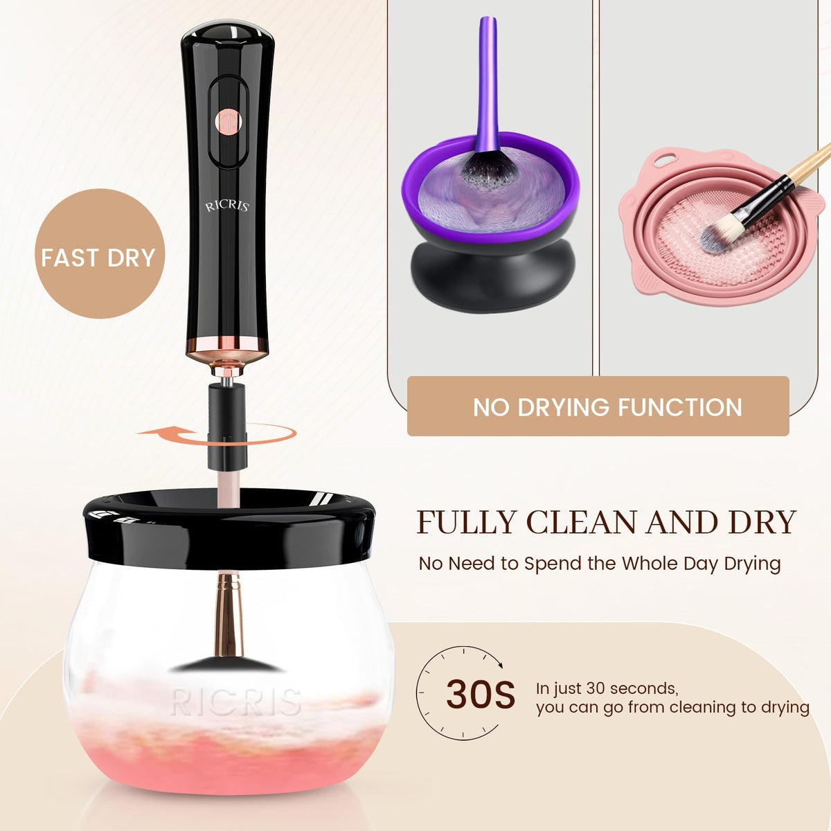 Electric Makeup Brush Cleaner and Dryer - Fast 10-30 Sec Sanitizing & Drying