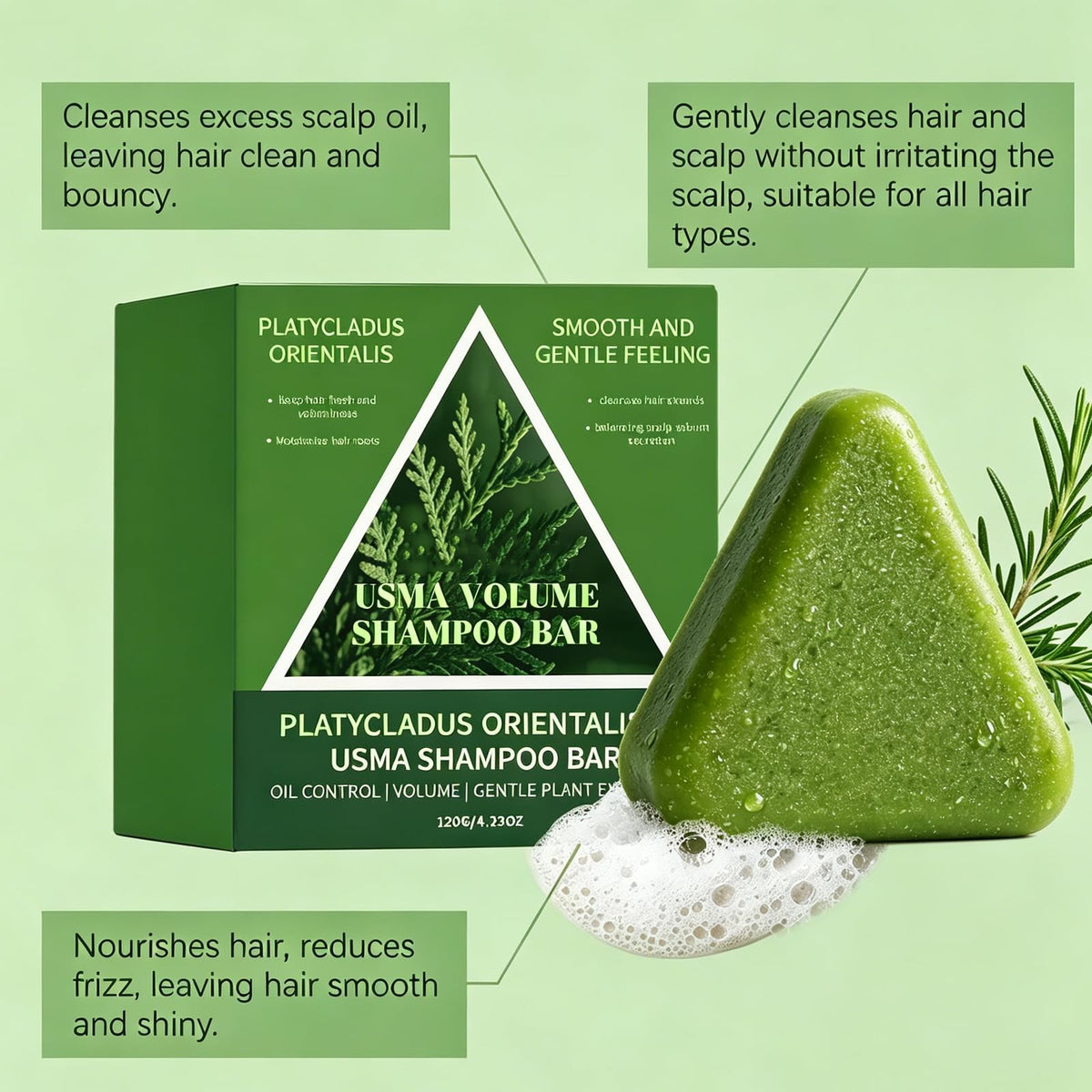 Korean Rosemary Hair Growth Shampoo Bar for Damaged & Fine Hair - 2-in-1 Nourishing Scalp Care