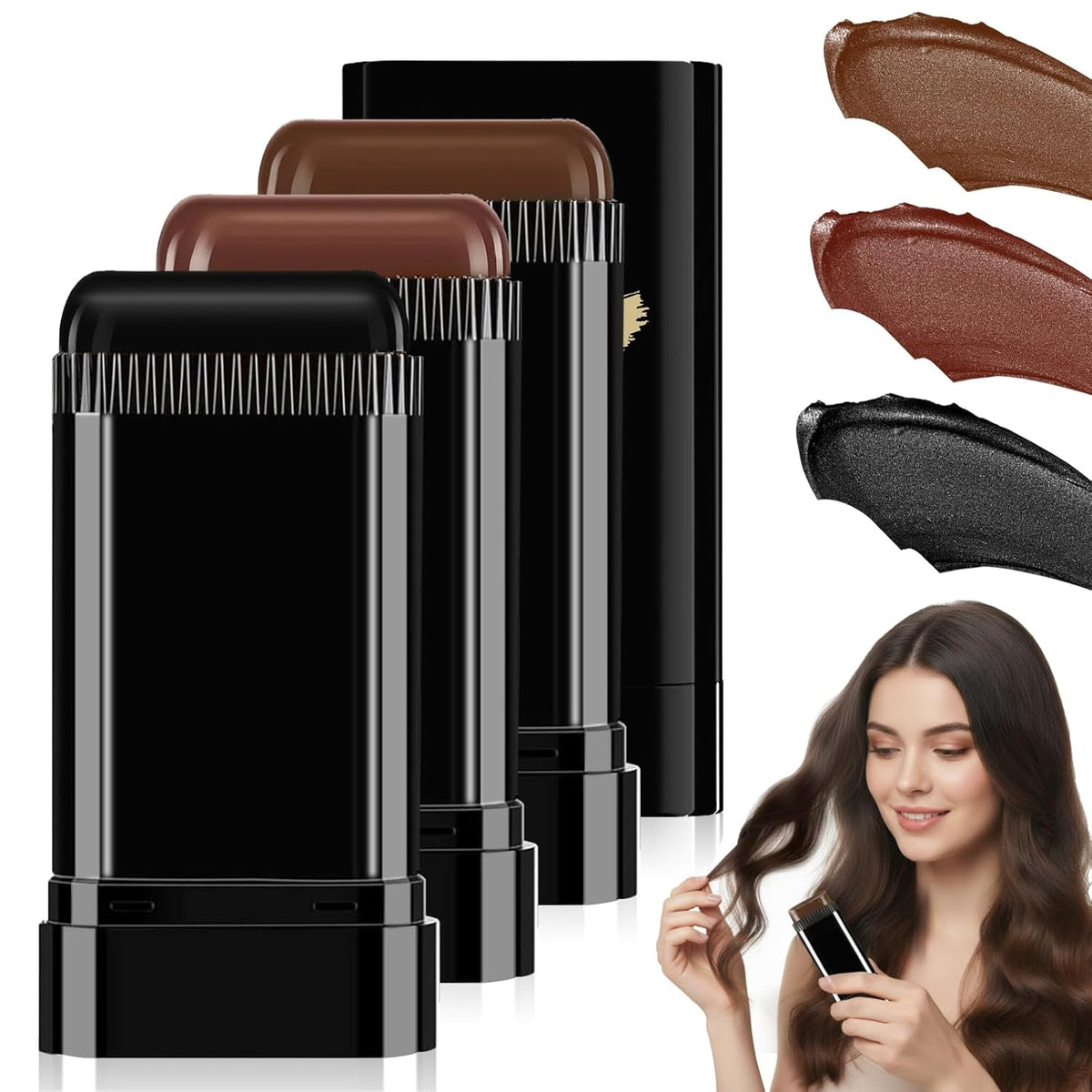 Temporary Hair Tinte Pencil Set with Comb - 3 Colors for Root Covering