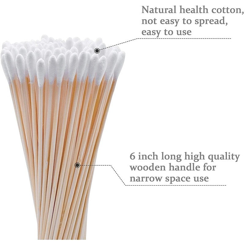 6-Inch Cotton Swabs Pack of 200 for Makeup & Electronics Cleaning