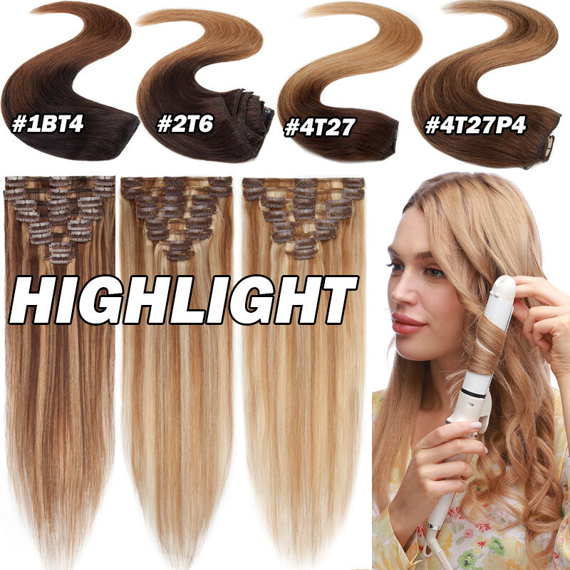 100% Human Hair Extensions Clip-In Full Head Set - Multiple Colors & Lengths