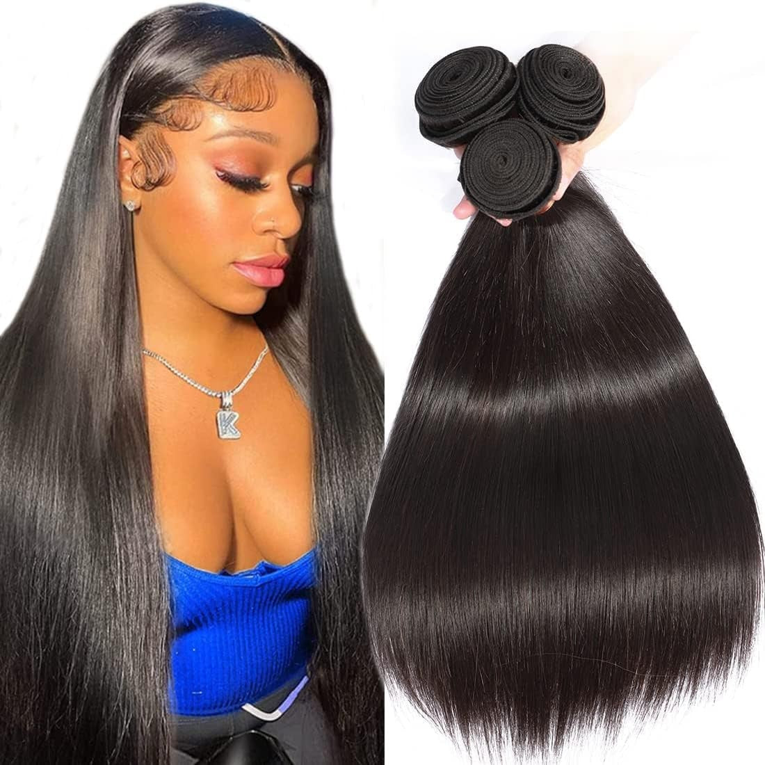 Brazilian Virgin Hair Extensions 14 16 18 Inch Natural Black 3 Bundles