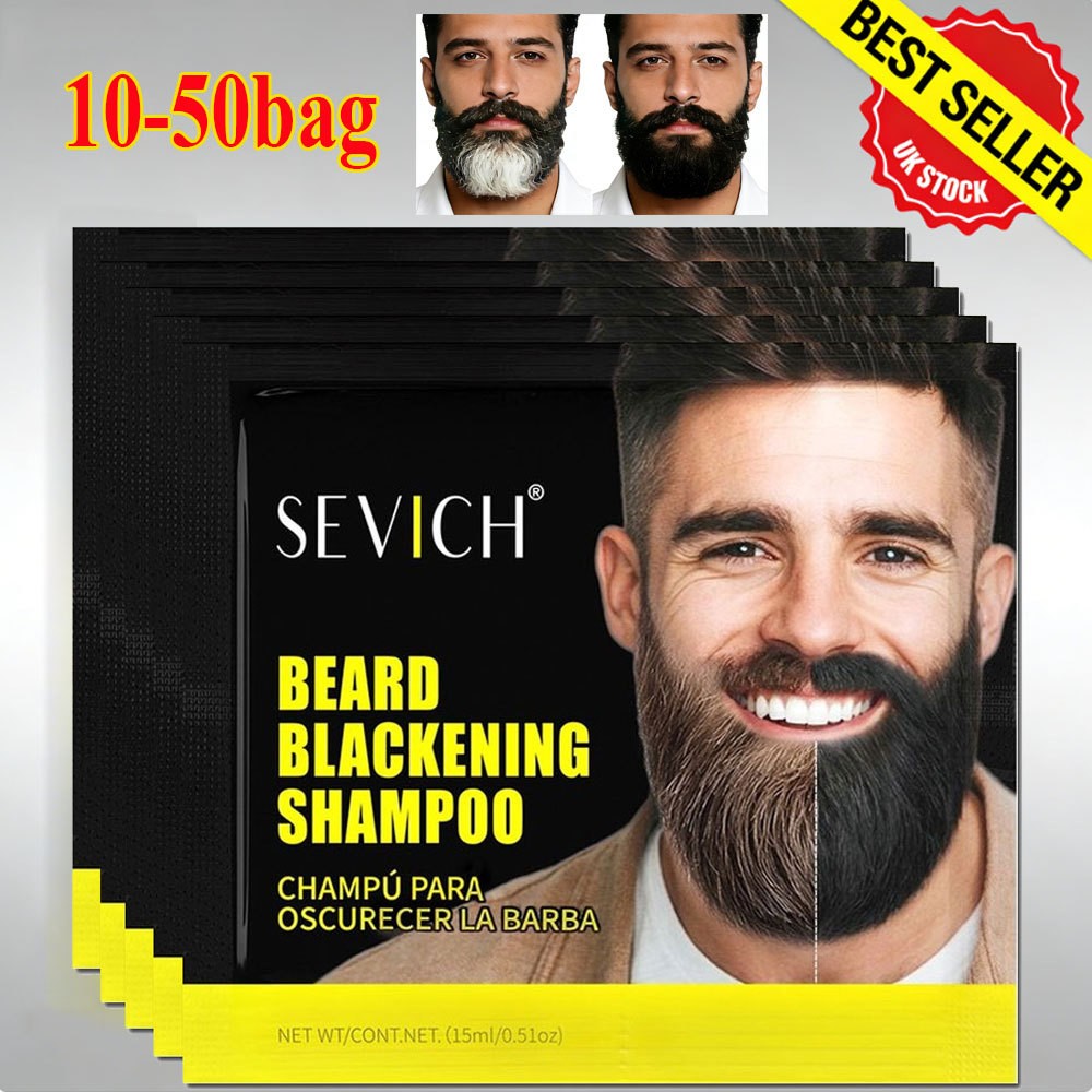 Natural Black Beard Dye Shampoo - Grey Coverage, Ammonia-Free, 10/20/30/50pcs