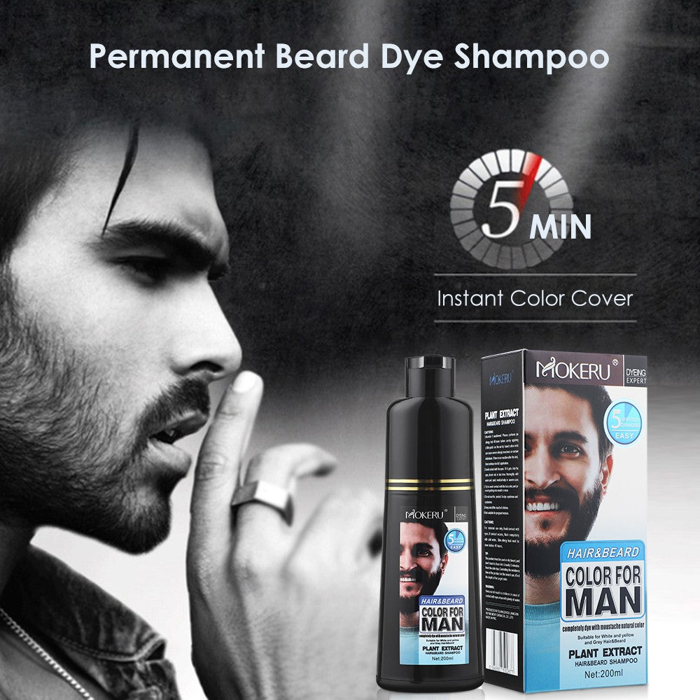 Men's Beard Hair Color Dye Shampoo - Natural Black Darkening 200ML