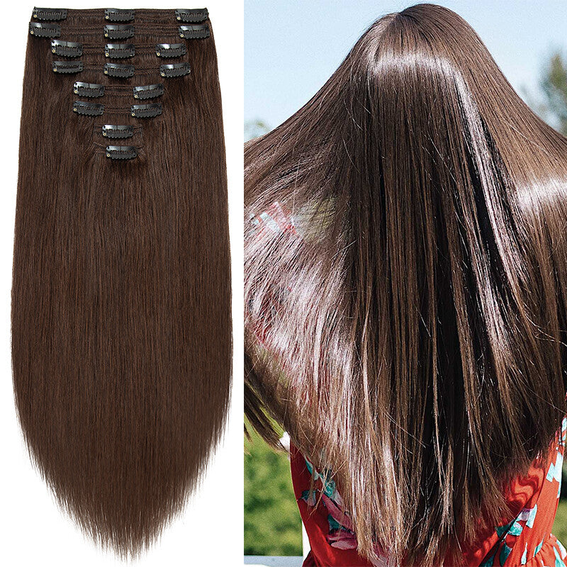 Double Weft Clip-In Hair Extensions - Remy Human Hair Ombre Full Head Set