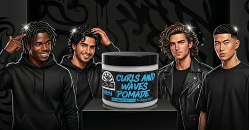 Men's Medium Hold Pomade for Curls & Waves Frizz Control Moisturizing Non-Greasy