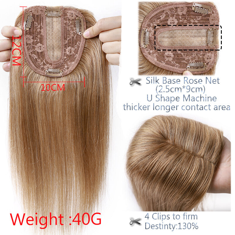 Remy Human Hair Topper with Silk Base Clip-In Hairpiece for Volume & Coverage