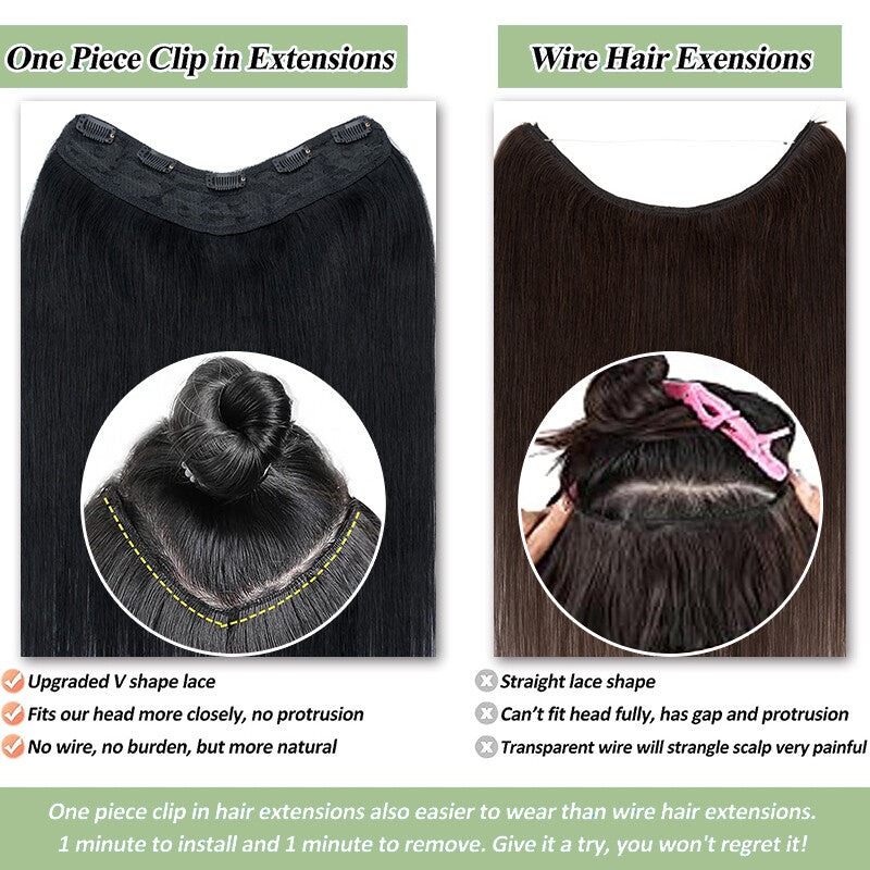 V-Shaped Clip-In Hair Extensions 100% Remy Human Hair Full Head