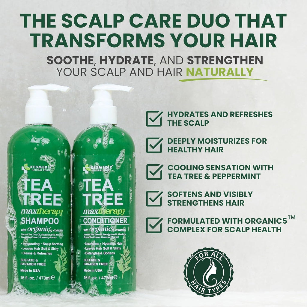 Tea Tree Oil Shampoo and Conditioner Set for Itchy Scalp Relief - Natural Clarifying Hair Care