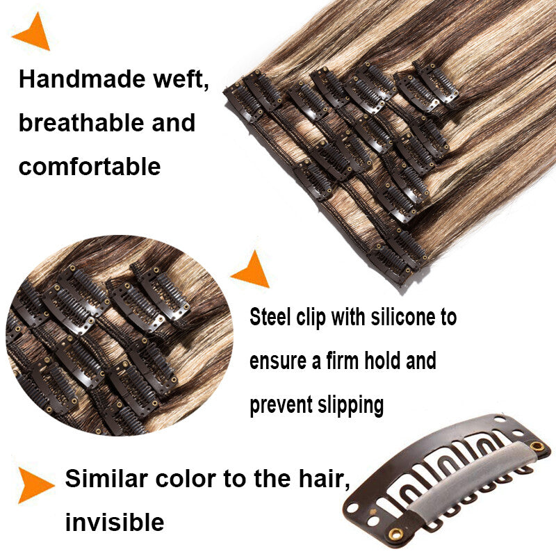 Remy Human Hair Clip-In Extensions Full Head - Thick & Natural Look