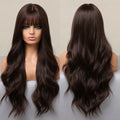 Dark Brown Long Wavy Heat-Resistant Synthetic Cosplay Wig with Bangs