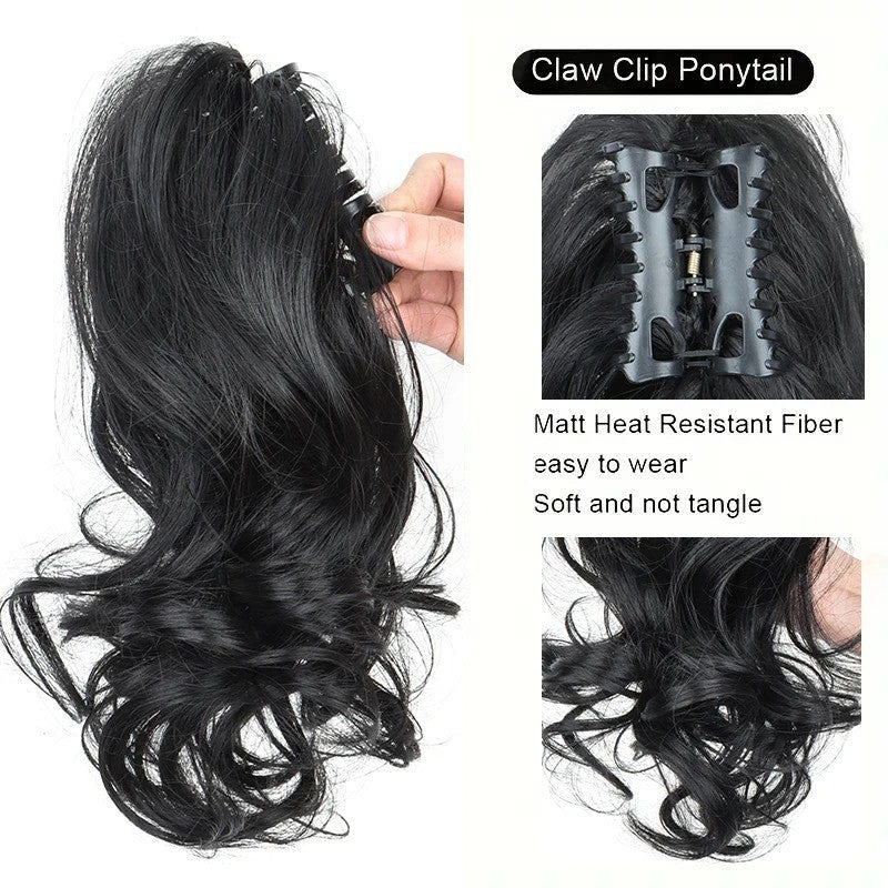 12 Inch Short Curly Clip-In Ponytail Extension - Synthetic Hair Women Voluminous