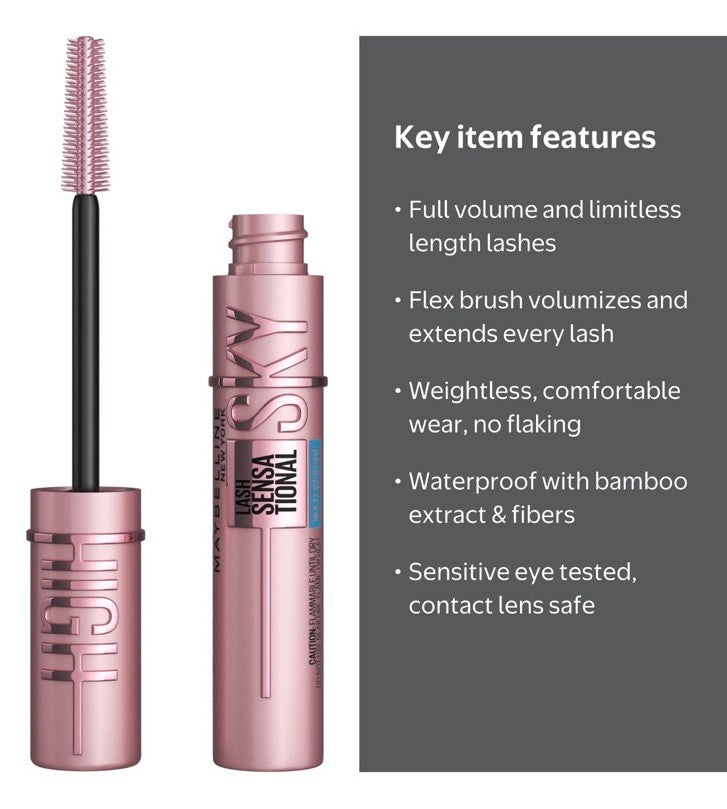 Maybelline Lash Sensational Sky High Mascara Very Black Waterproof 801 & 802