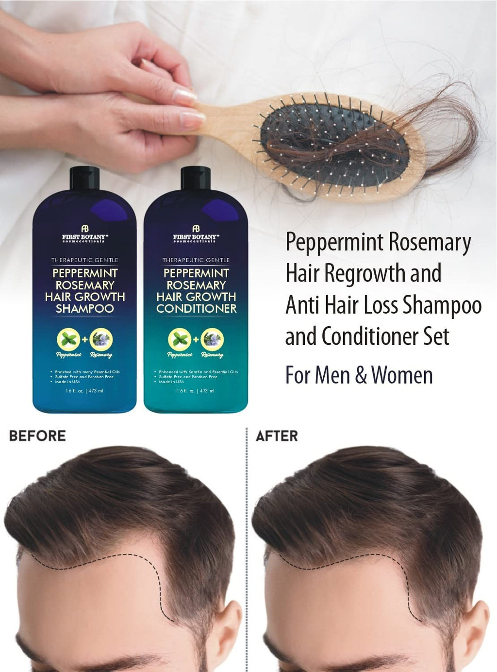 Peppermint Rosemary Hair Regrowth Shampoo & Conditioner Natural Treatment