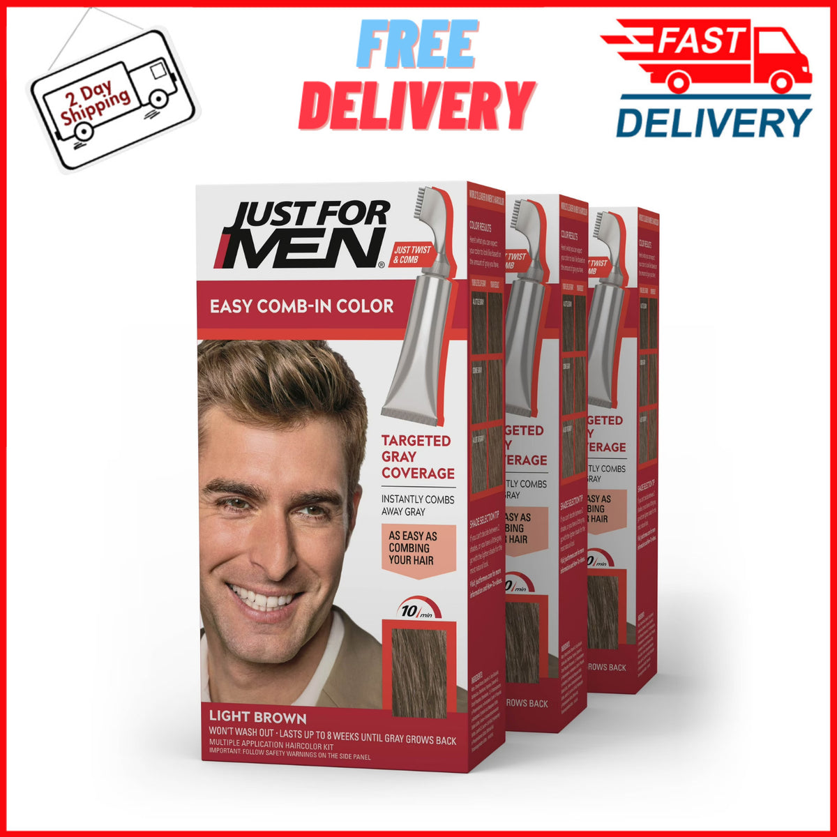 Men's Hair Color Kit Light Brown No Mix Comb-In Gray Coverage