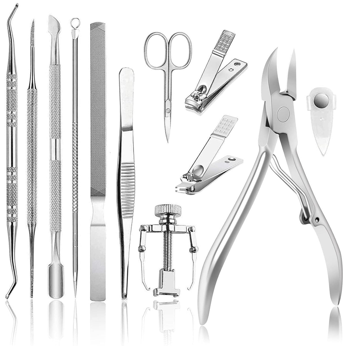 12 Resistant Toenail Clippers for Ingrown Nail Care - Pedicure Tools Set