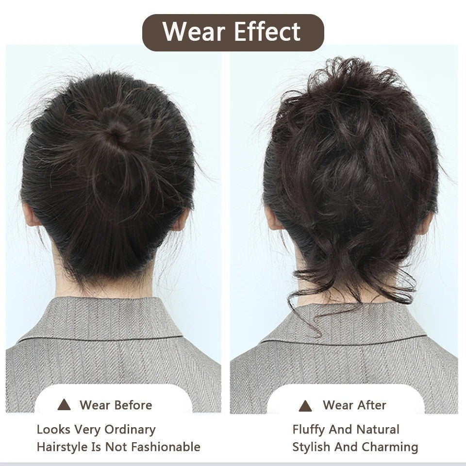 Natural Human Hair Messy Bun Hair Piece with Elastic Scrunchie - Thick & Curly