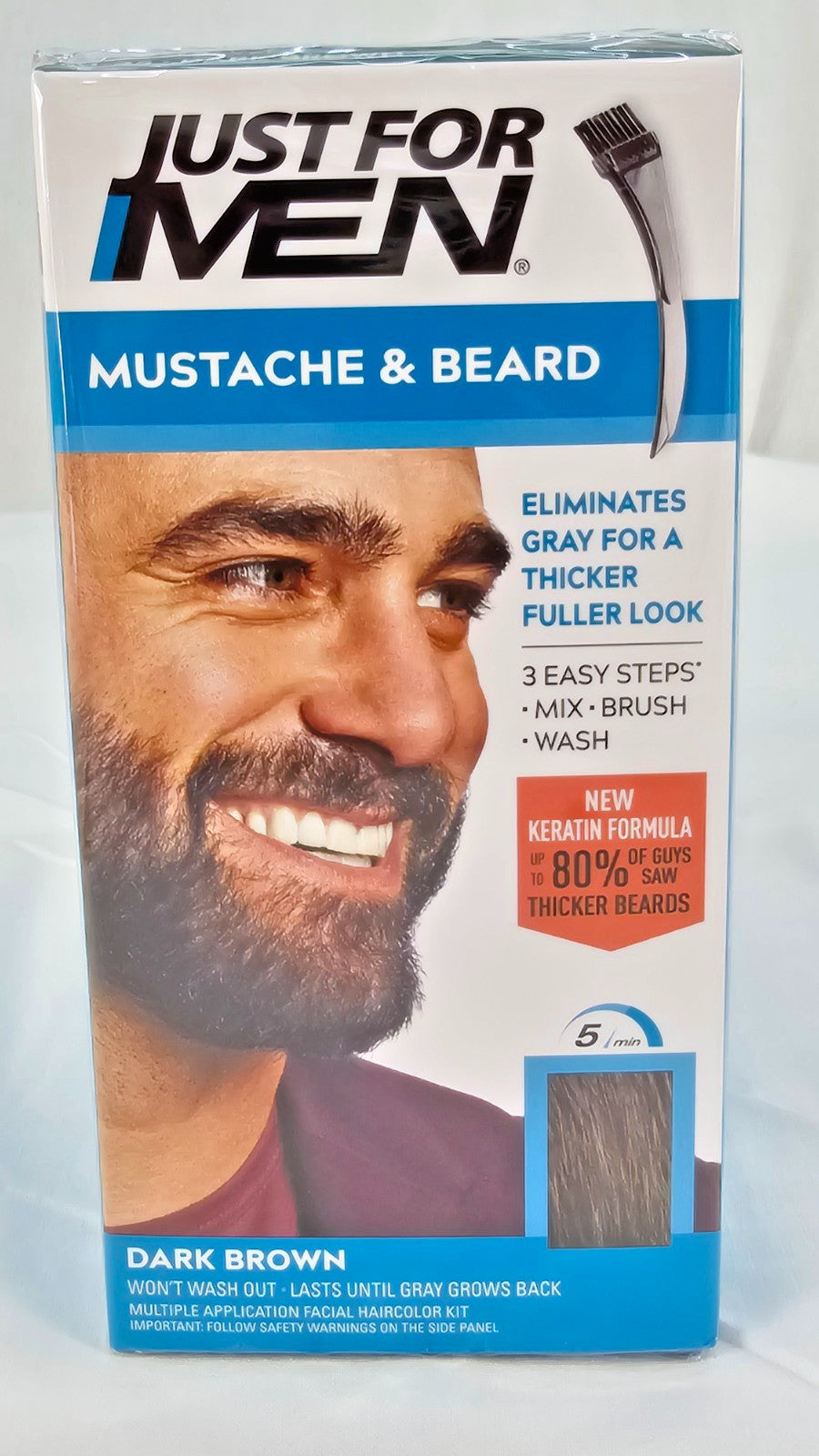 3 Pack Beard Dye Kit Dark Brown M-45 with Keratin for Mustache & Beard