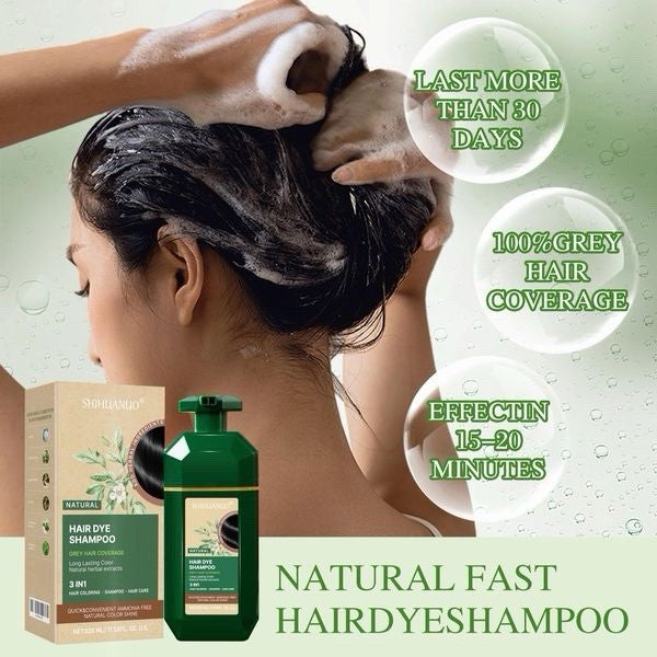 Herbal 3-in-1 Hair Dye Shampoo for Gray Hair Coverage, Nourishing & Easy to Use
