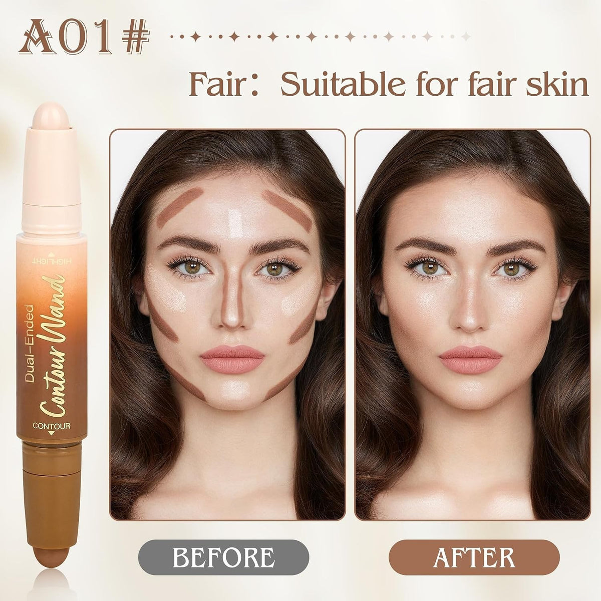 2-in-1 Contour Highlighter Stick for Face Sculpting Waterproof Makeup