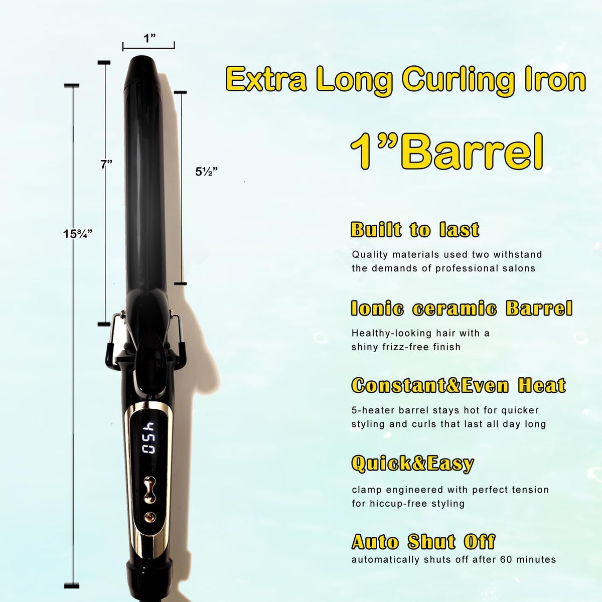 1 Inch Curling Iron with Extra Long Ceramic Barrel for Long & Medium Hair