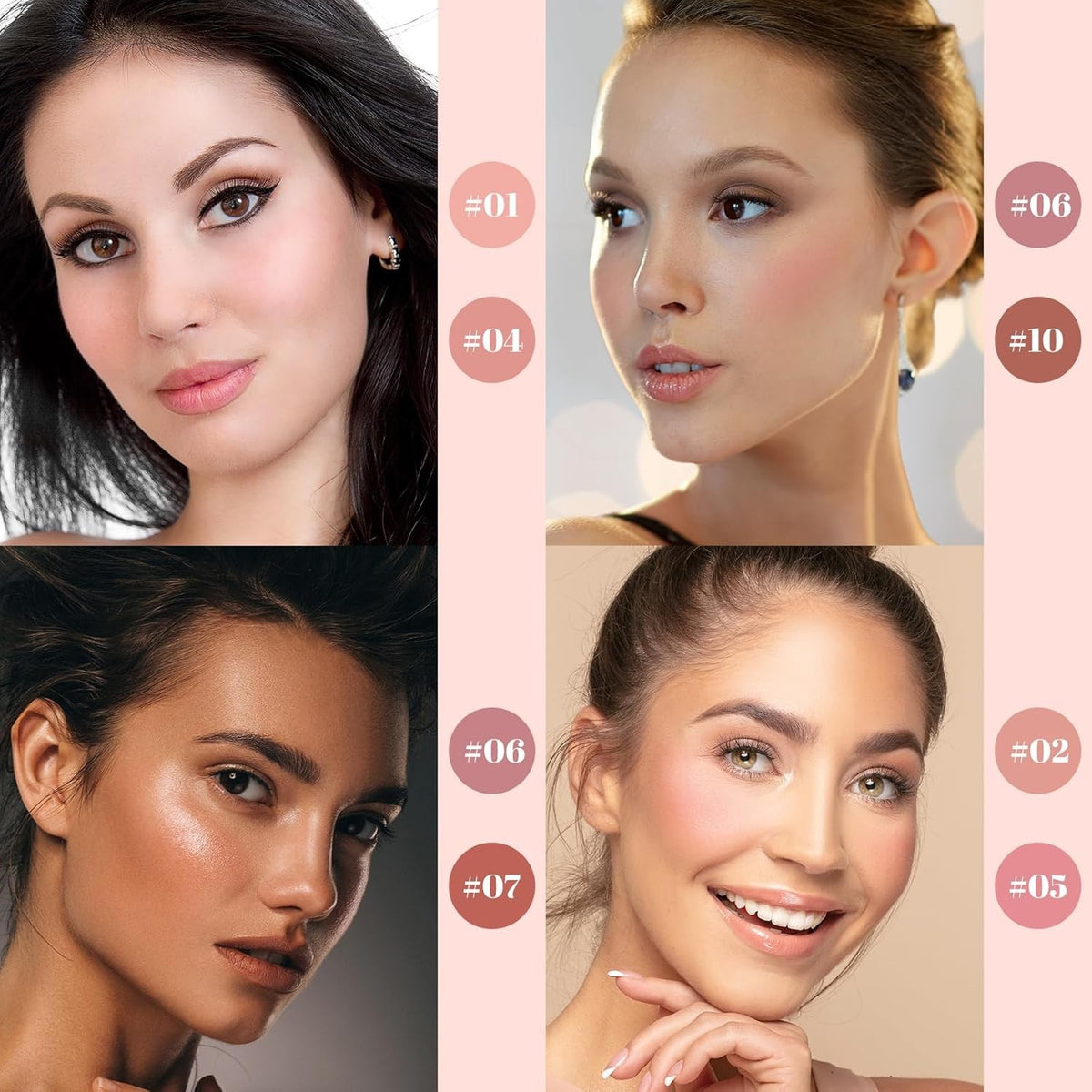 10 Color Long Lasting Face Blush Palette for Cheeks - Lightweight Makeup