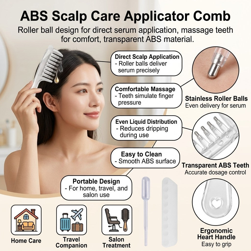 Hair Growth Scalp Oil Applicator Comb with Roller Ball Reusable Liquid Dispenser