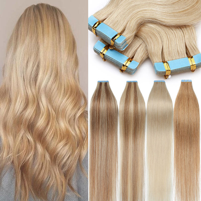 Skinweft Tape-In Remy Human Hair Extensions Full Head Blonde Balayage - Thick & Natural