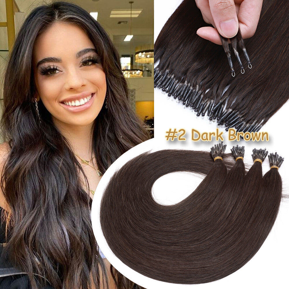 150Pcs Thick Remy Human Hair Extensions Nano Ring Micro Loop Beads - Multiple Colors & Lengths