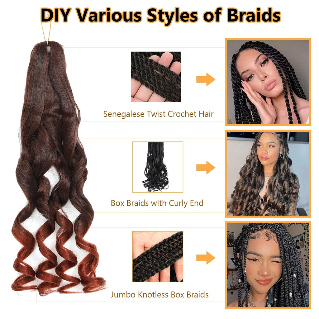 French Curl Braiding Hair 16 Inch - 7 Pack Curly Synthetic Hair Extensions