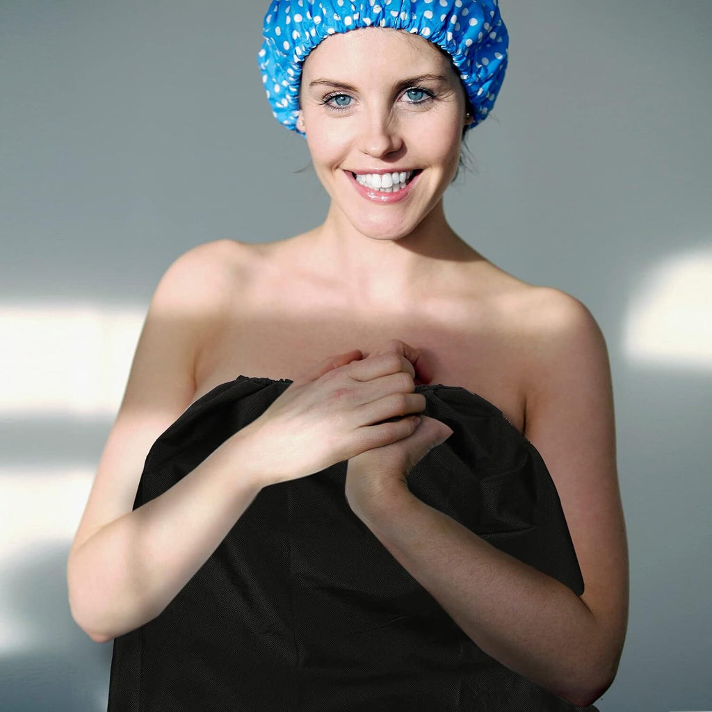 Disposable Spa Wraps for Women - 16 Black Non-Woven Bathrobe Robes