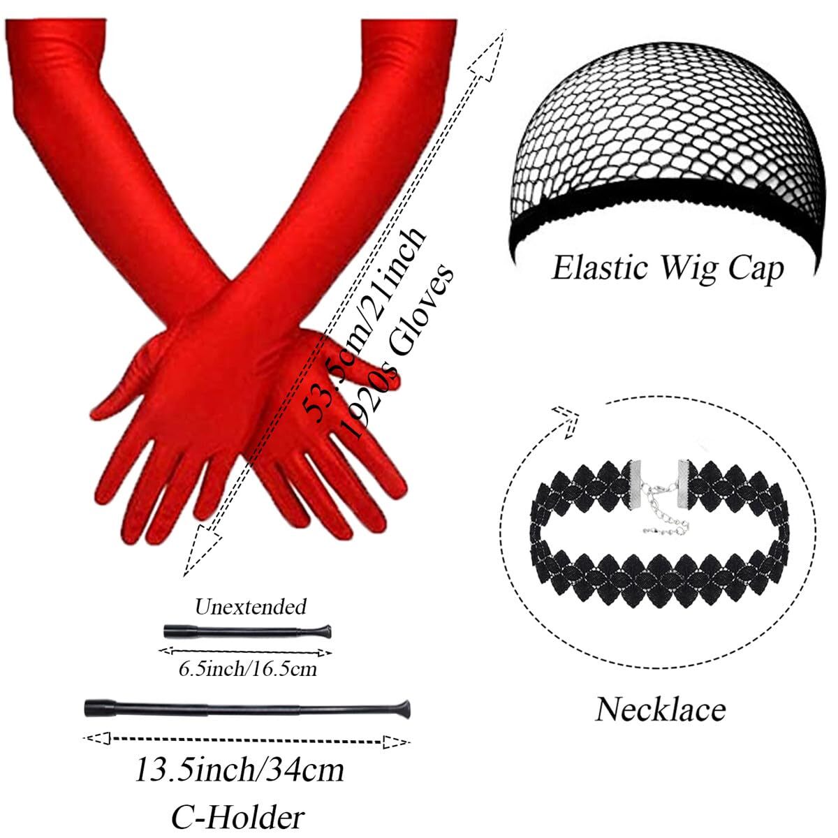 Cruella Deville Costume Wig Set with Gloves & Necklace - Black & White