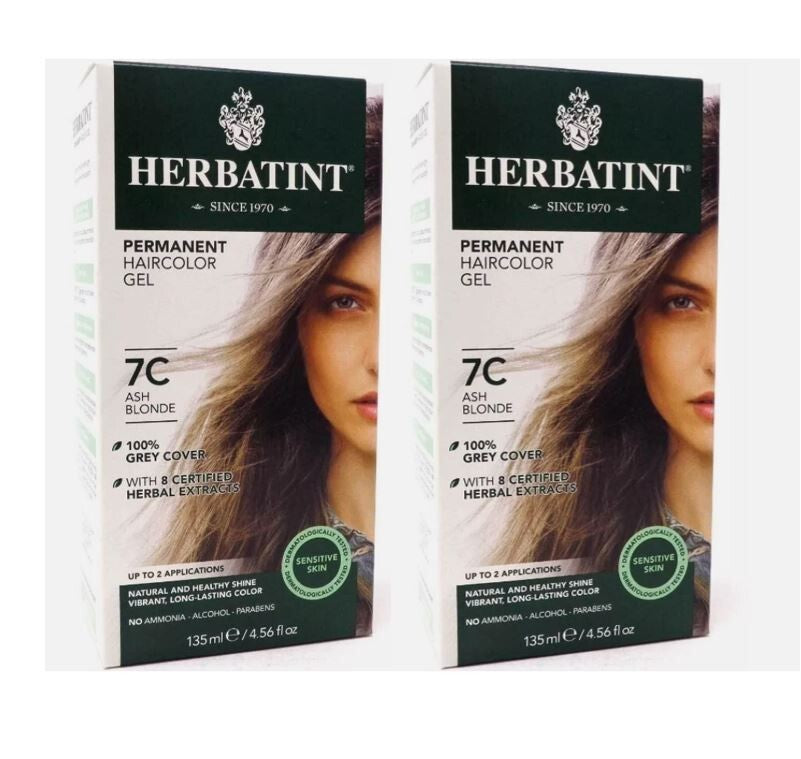 Herbatint Permanent Hair Color Gel 7C Ash Blonde 2 Pack - Natural Herbal Dye