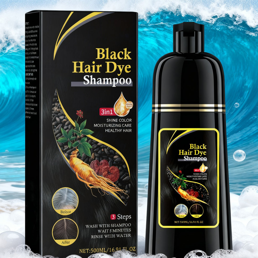 Black Hair Dye Shampoo 3-in-1 Grey Coverage & Hair Care - Luxelamps