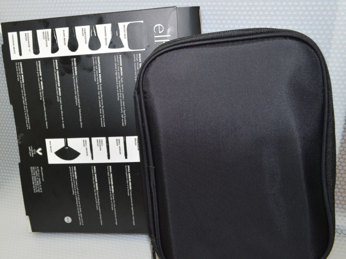 Elf 11 Piece Silver Makeup Brush Set with Brush Bag – Synthetic Hair