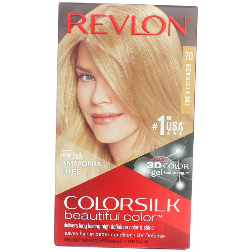 Revlon ColorSilk Hair Color 70 Medium Ash Blonde Pack of 11 - Permanent Gel