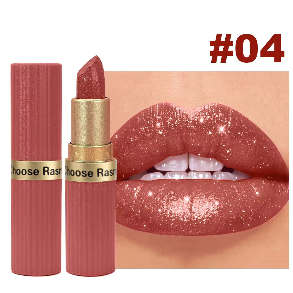 Pearlescent Pink Glitter Velvet Lipstick Waterproof Long Lasting Matte Lip Makeup