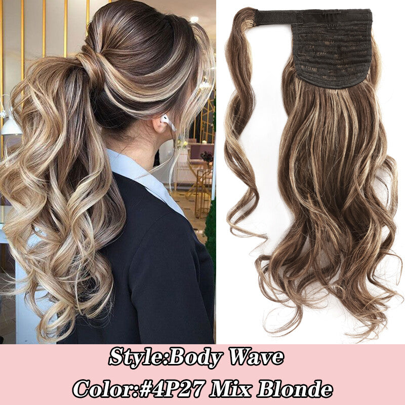 100% Human Hair Ponytail Extensions Clip-In Wrap Around Hairpiece