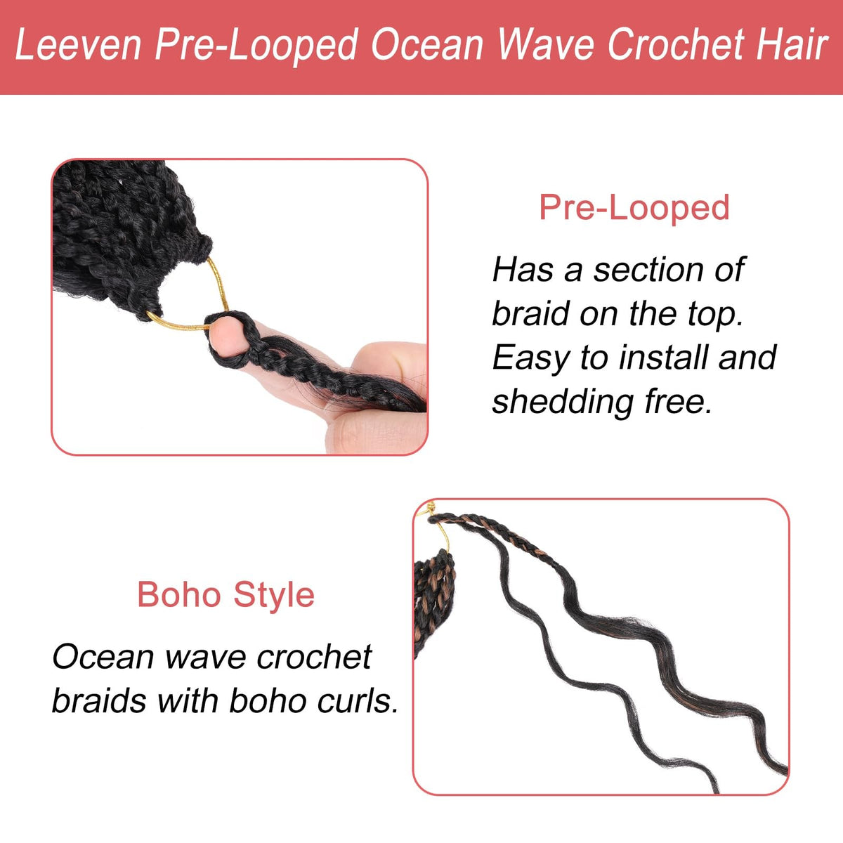 10 Inch Pre Loop Curly Crochet Hair 8 Pack Boho Ocean Wave Synthetic Extensions
