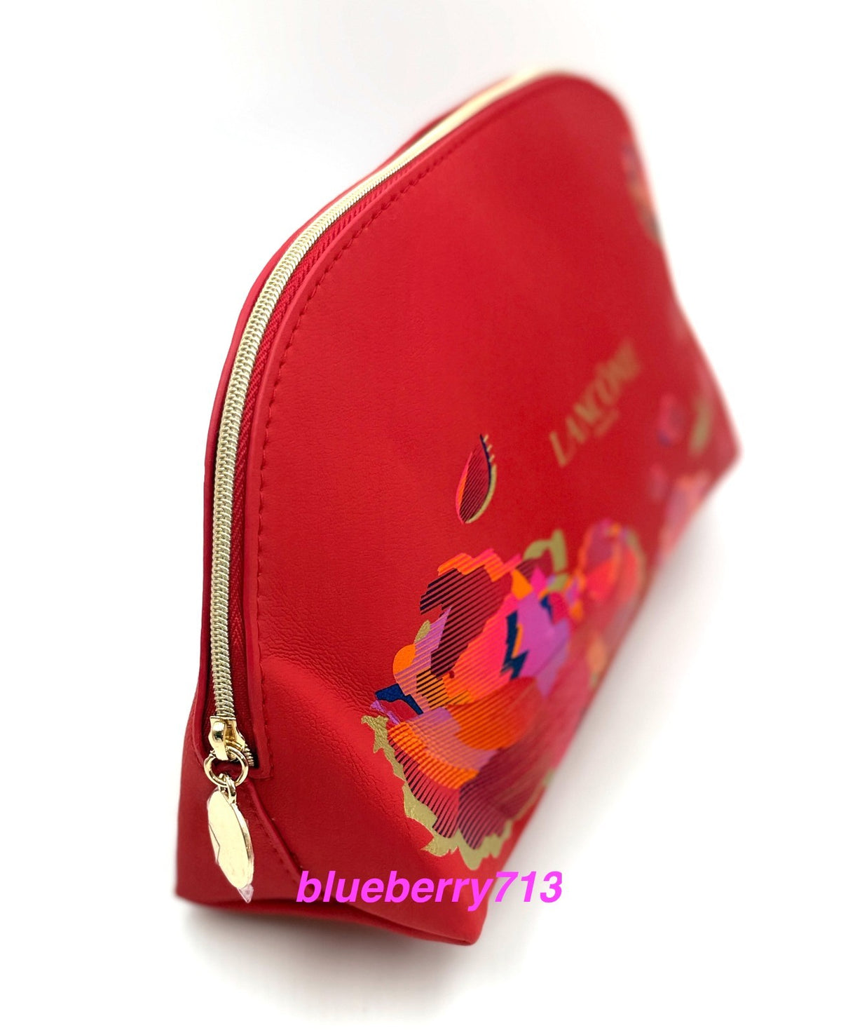 Lancome Faux Leather Red Cosmetic Makeup Zipper Bag - Rabbit, Set of 2